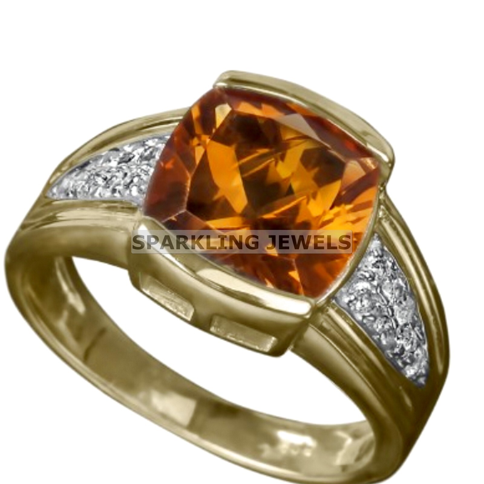 Flawless Citrine Cushion Cut With 14K Solid Gold Ring For Men #C166
