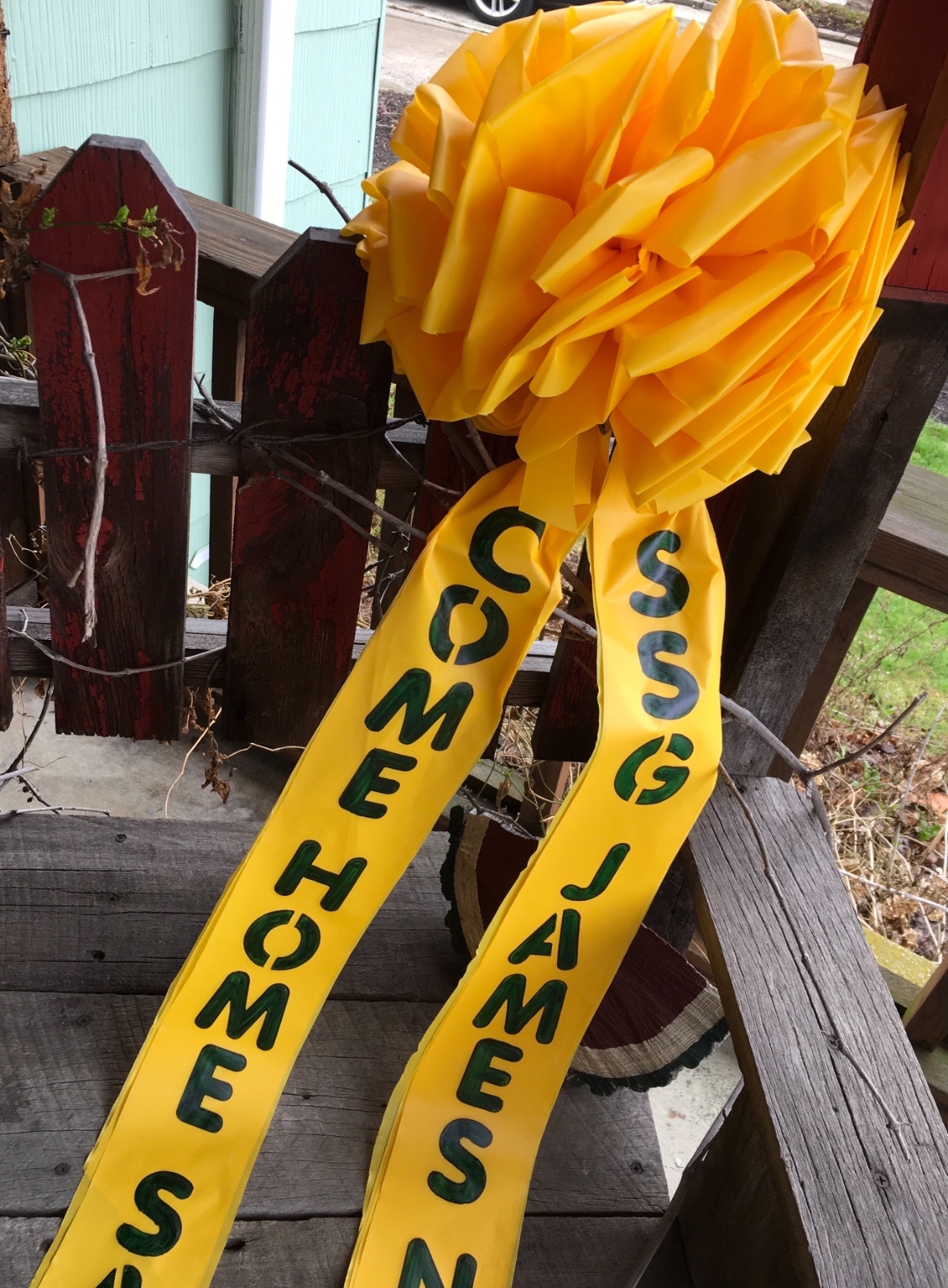 Personalized GIANT YELLOW RIBBON BOW with green lettering -  MADE TO ORDER 12"+
