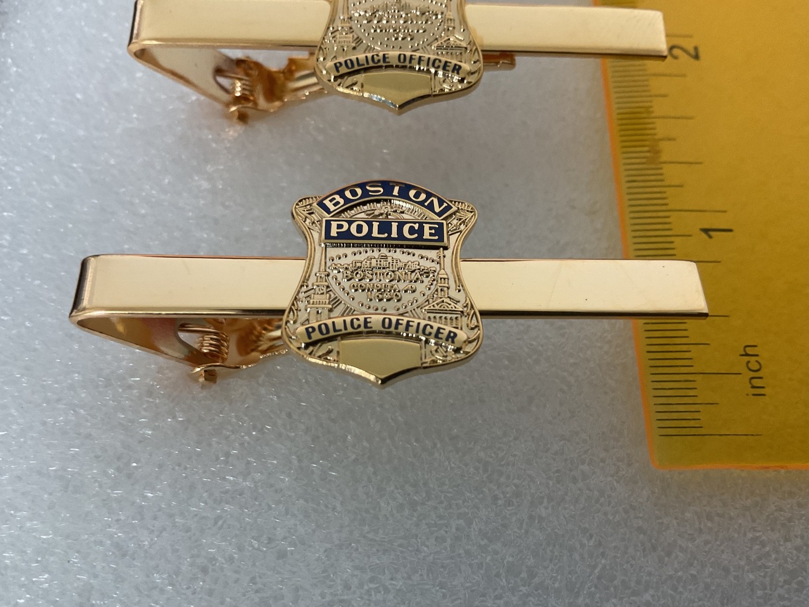 Boston Police Officer Massachusetts Badge Seal on a Gold  bar 2 1/4” inch long