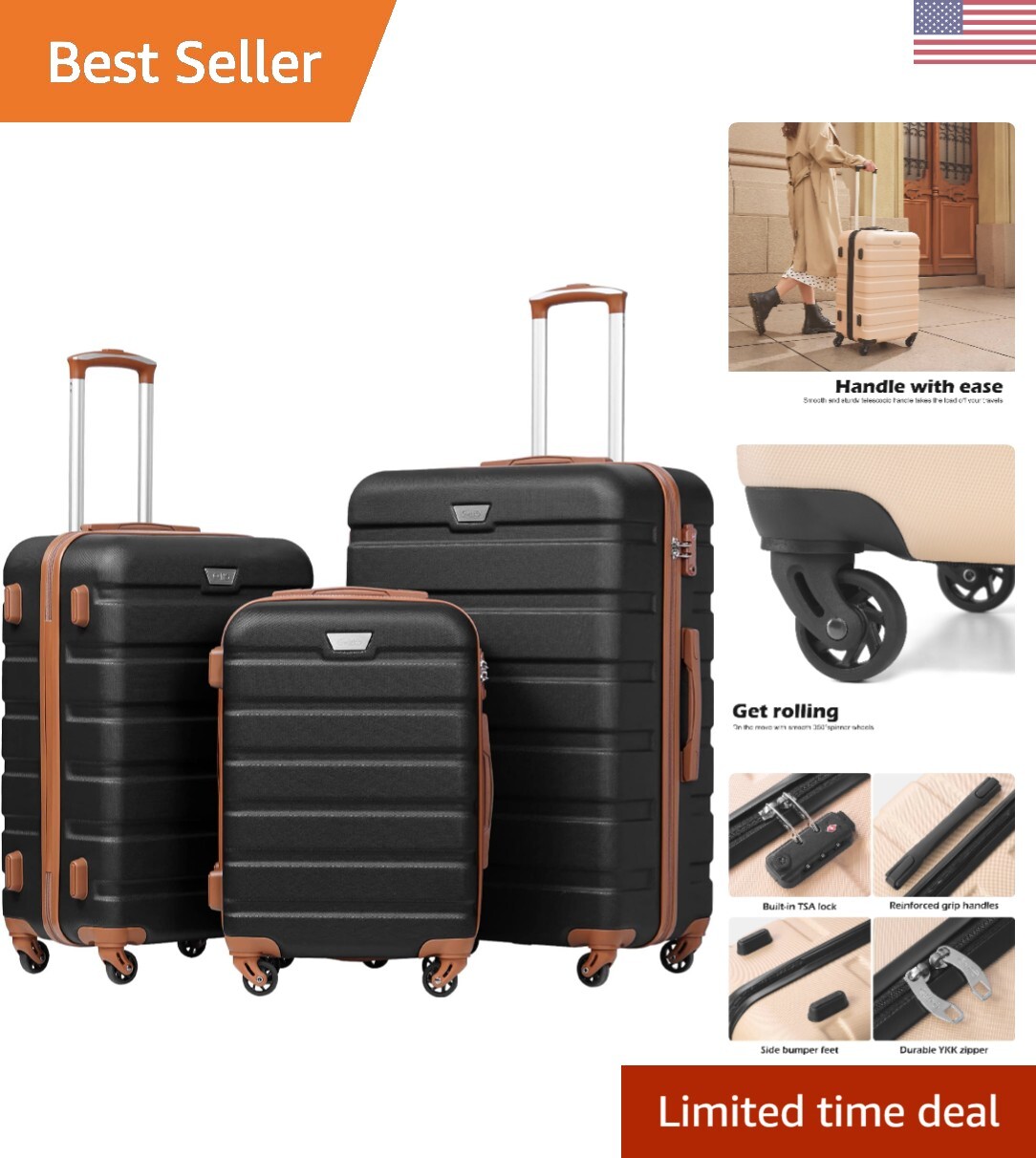 Hardshell 3 Piece Heavy-Duty Luggage Set - Spinner - Lightweight - TSA Lock