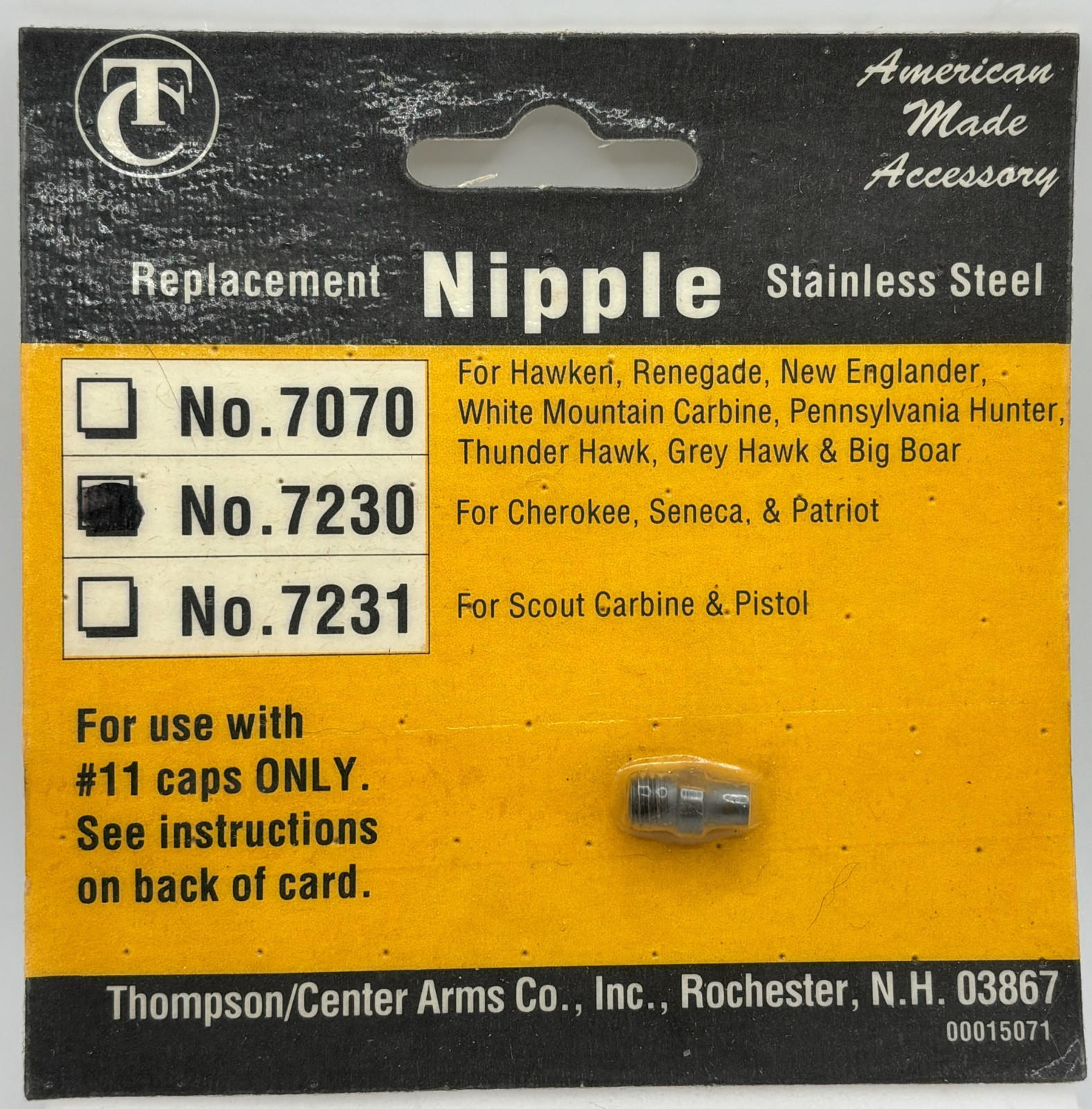 Thompson/Center REPLACEMENT Stainless Steel - NIPPLE #7230 Muzzle Loader (New)
