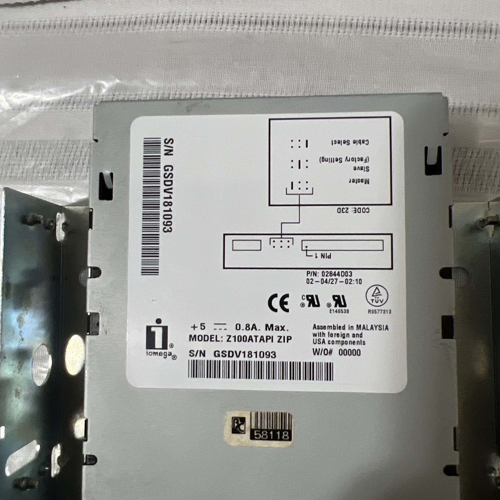 IOMEGA 100MB Zip Drive Internal Z100ATAPI IDE