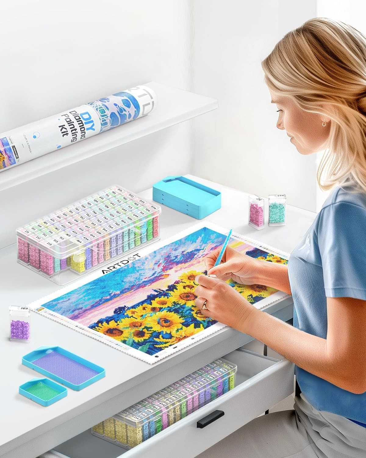 Diamond Art Storage Containers 64pcs Portable Organizer with Labels