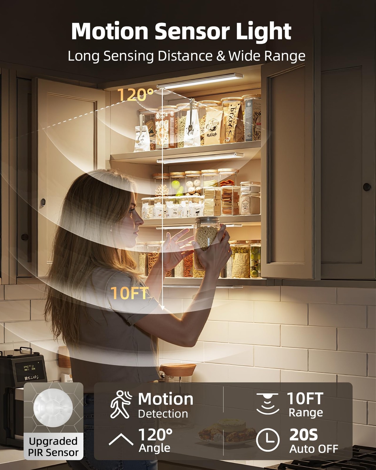 Under Cabinet Lighting, 12inch Rechargeable Motion Sensor Light Indoor, 1800m...