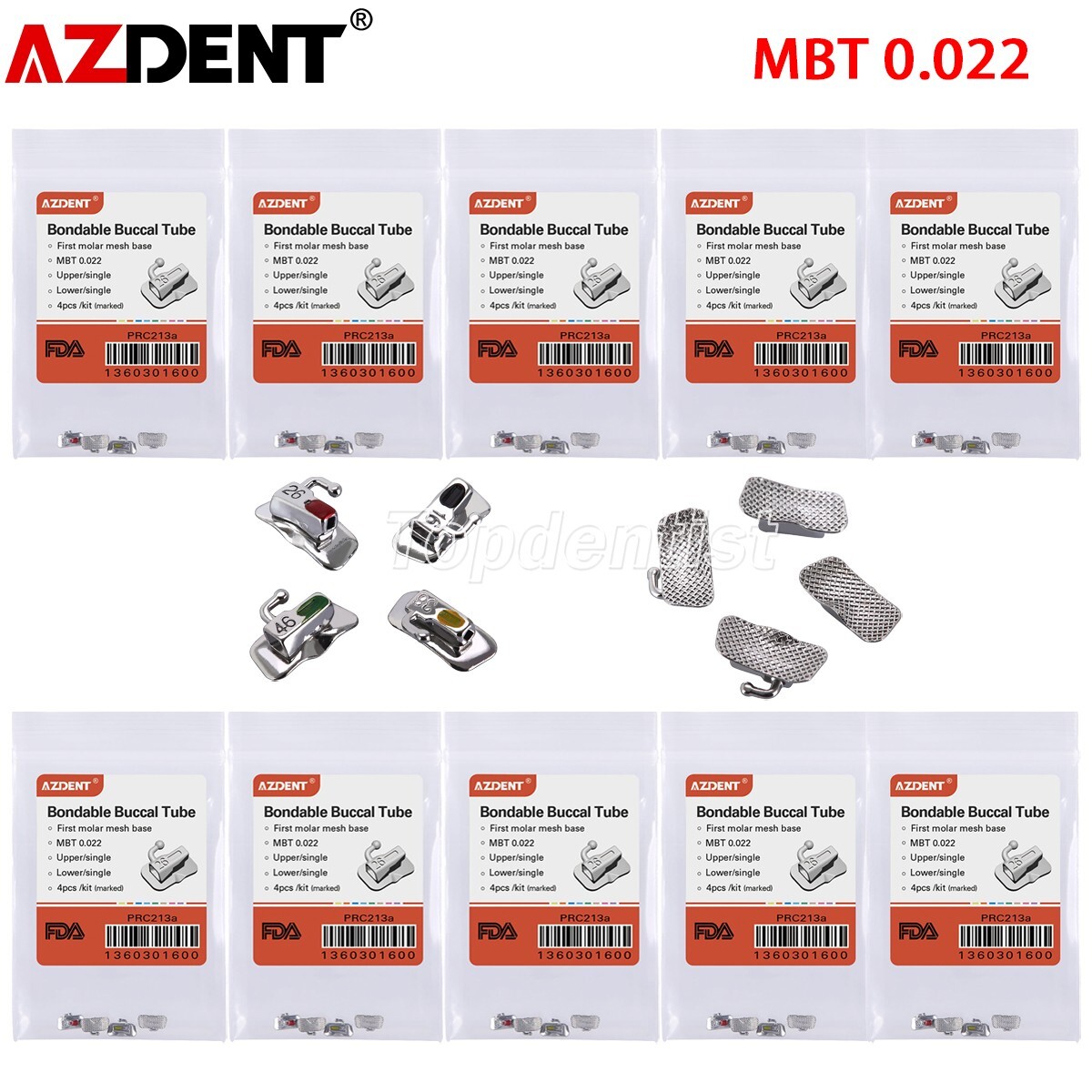 10x AZDENT Dental Orthodontic Buccal Tube 1st Molar MBT .022 Bondable Non-Conv
