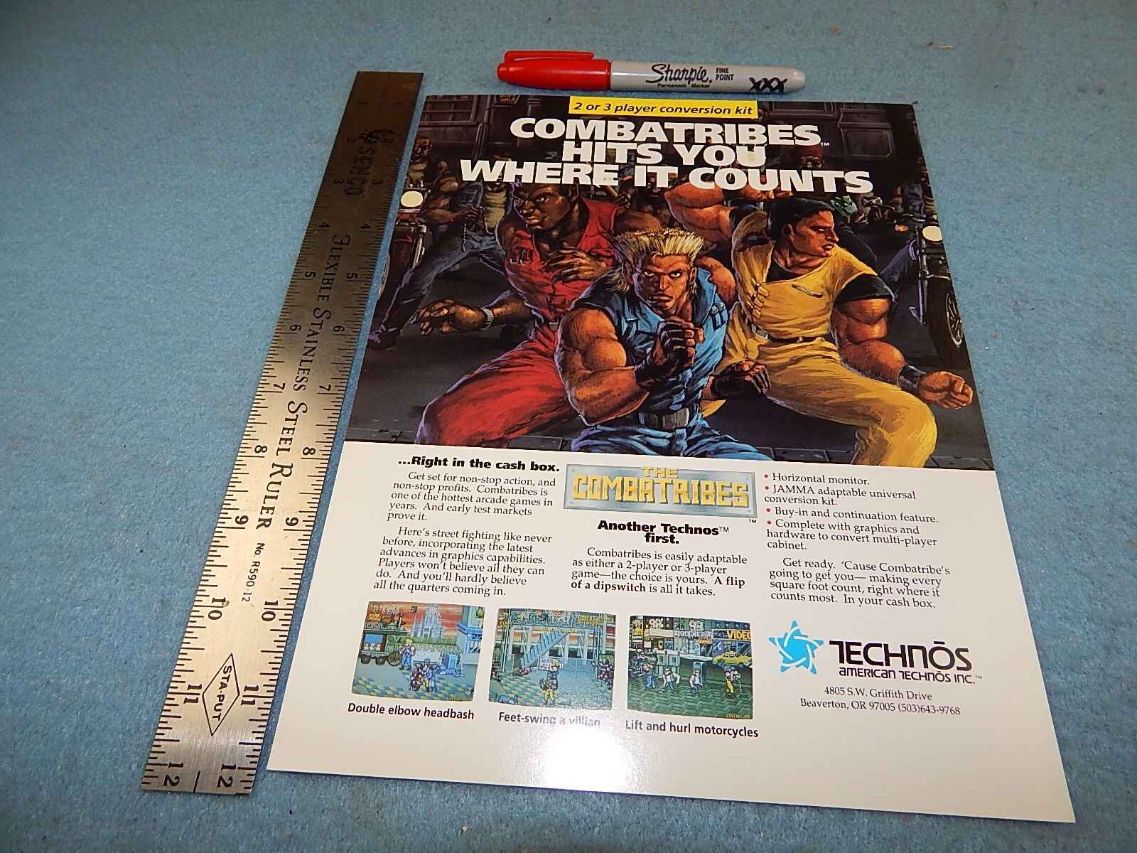 1989 American Technos THE COMBATRIBES video game advertising flyer