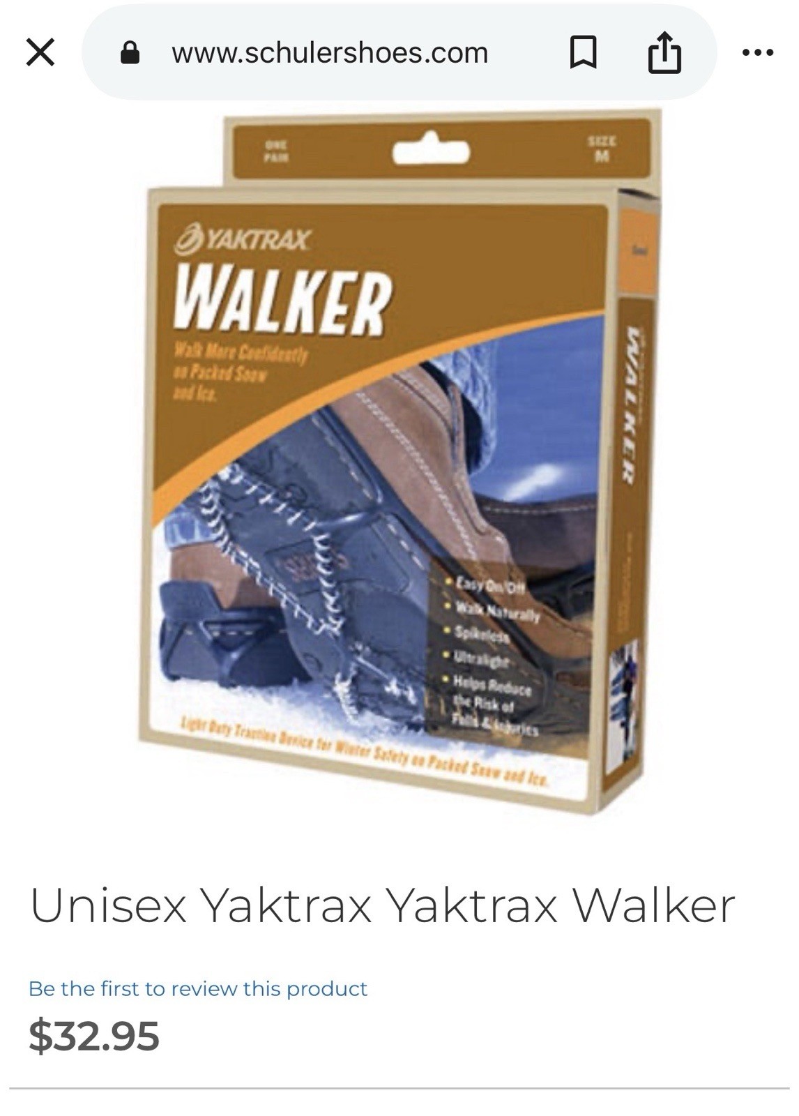 Yaktrax Walker Black Size Large Unisex New