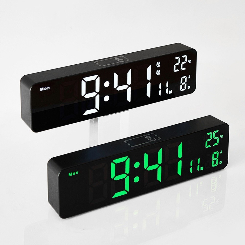 10 LED Digital Wall Clock with Temperature Calendar Moon Phase and 2 Alarms