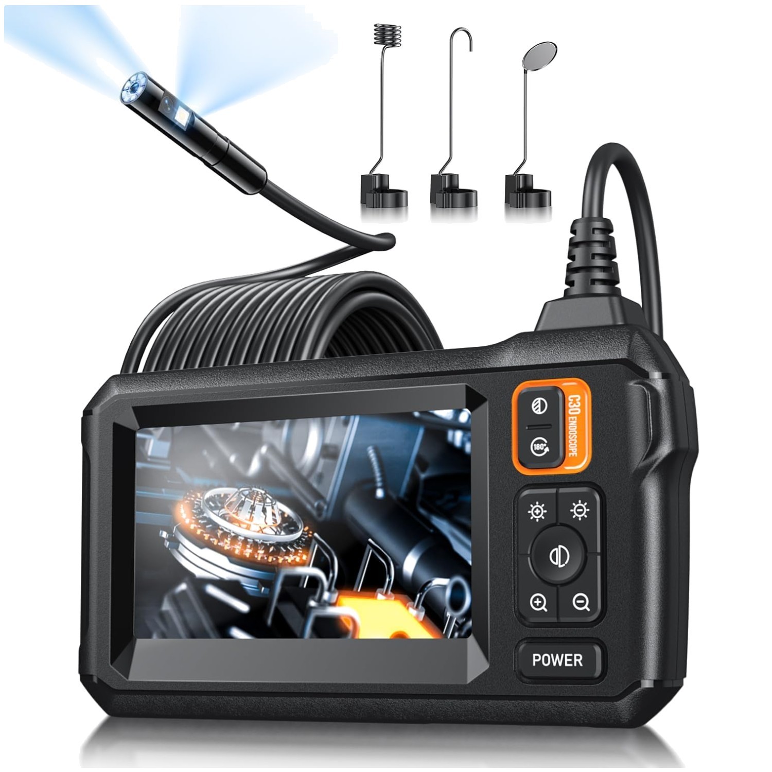 Endoscope with 4.3" Screen, 8 LED Lights,  Waterproof