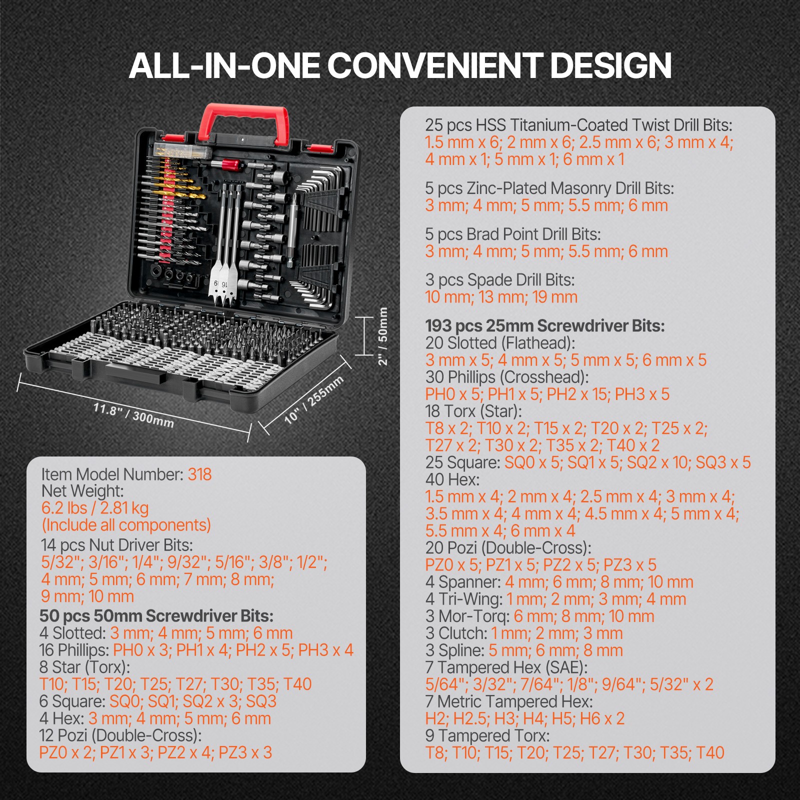 Uimoso Drill Bit Set 318PCS Screwdriver Bit Set with Carrying Case Multi-purpose
