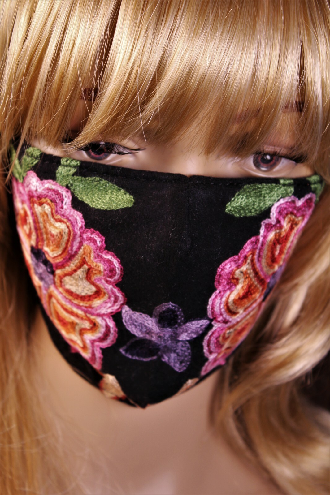 Embroidered Flower Face Mask Boho Comfortable Cotton with Adjustable Ear Loops