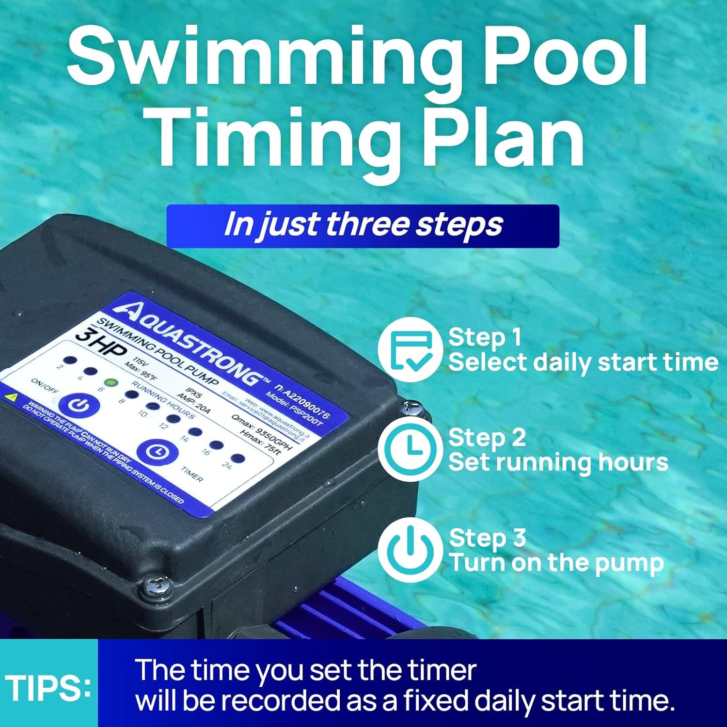 3HP In/Above Ground Pool Pump 115V with Timer, 9350GPH High Flow and Filter