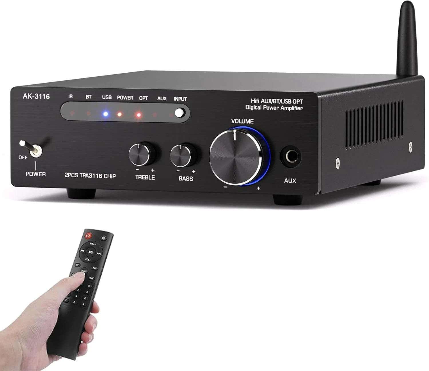AK-3116 200W HiFi Bluetooth 5.3 Stereo Amplifier USB AUX OPT RCA Home Audio