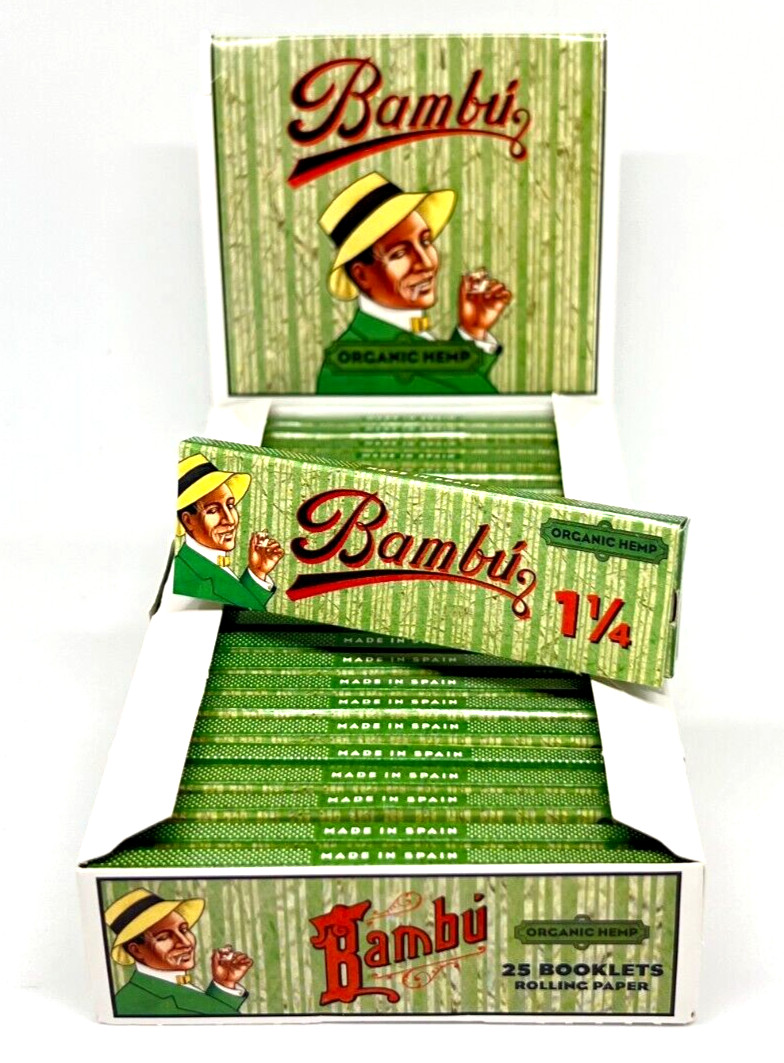 Bambu Organic Hemp Cigarette Rolling Papers 1 1/4 25 Booklet Display Box