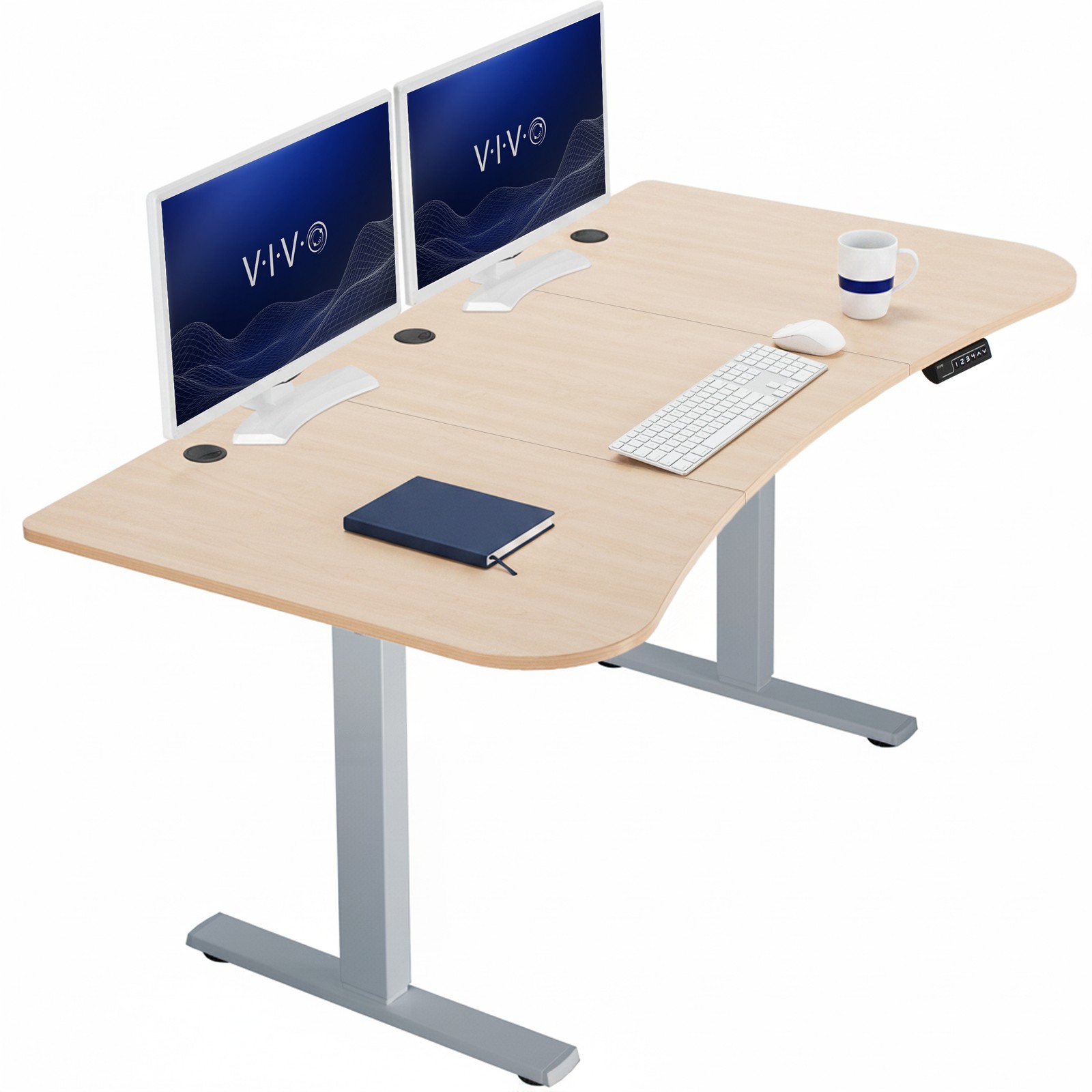 VIVO Electric 63” x 32” Stand Up Desk, Light Wood Table Top, Gray Frame
