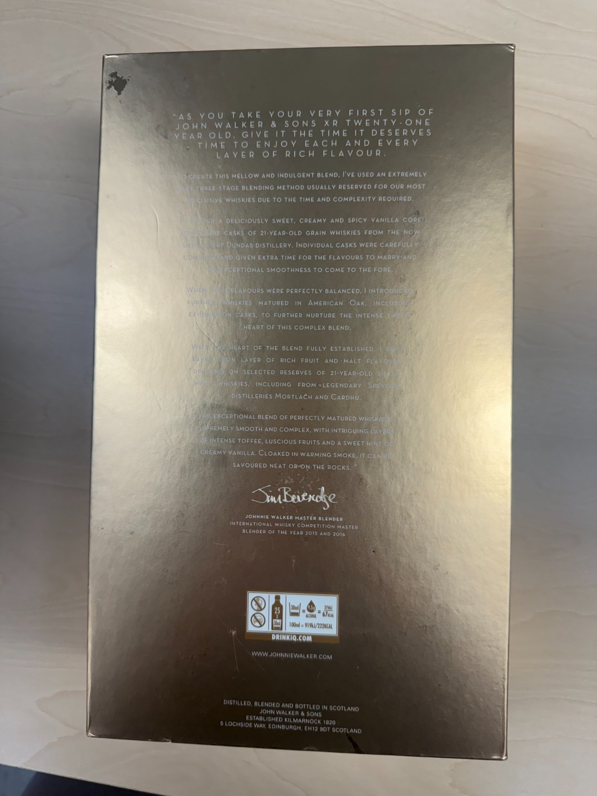 Empty Johnie Walker XR21 Box And Bottle.