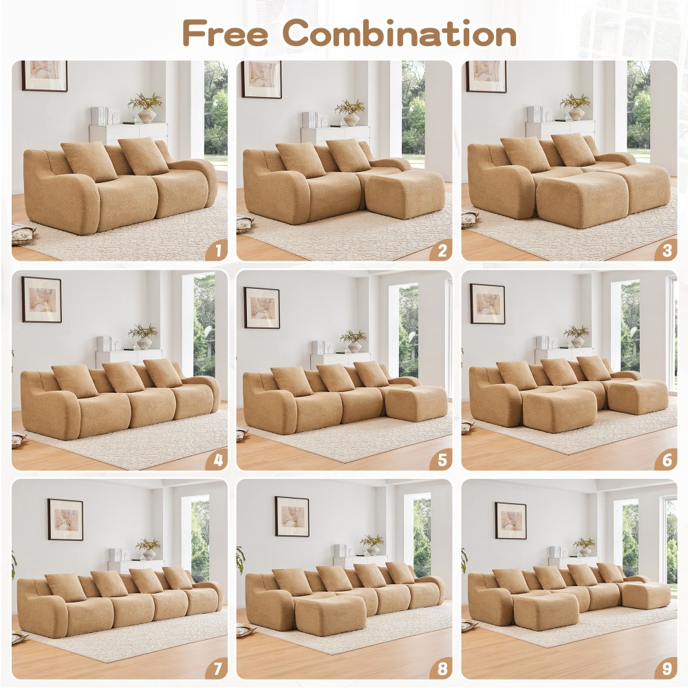 L-Shaped Teddy Fabric 2-Seat Sofa w/ Curved Armrests, No Assembly