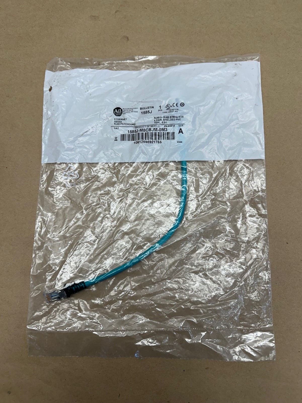 Allen Bradley 1585J-M8CBJM-0M3 Ser A Ethernet Media Patchcord *FACTORY SEALED*