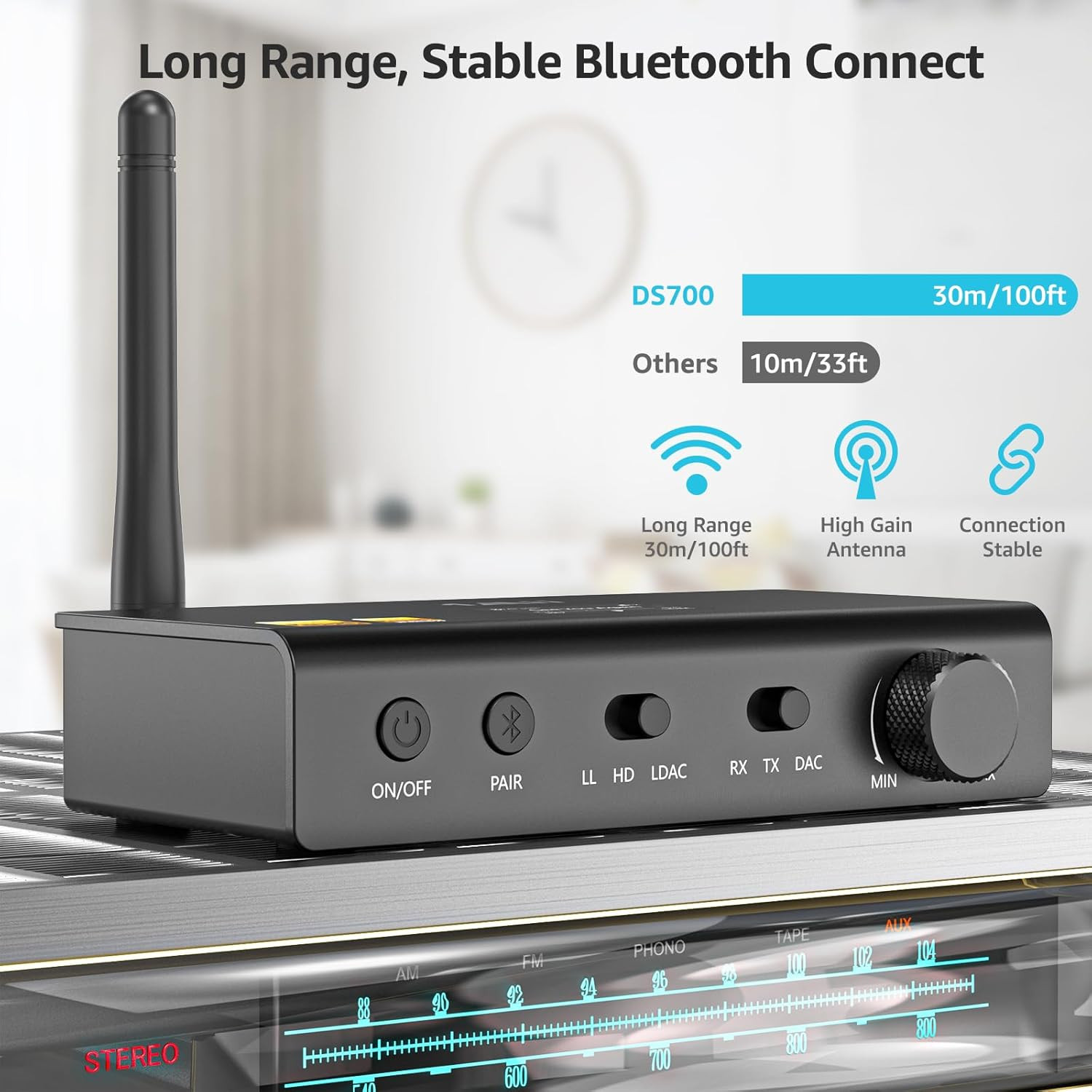 DS700 Hifi Bluetooth Audio Transmitter Receiver for TV, Long Range Wireless Adap