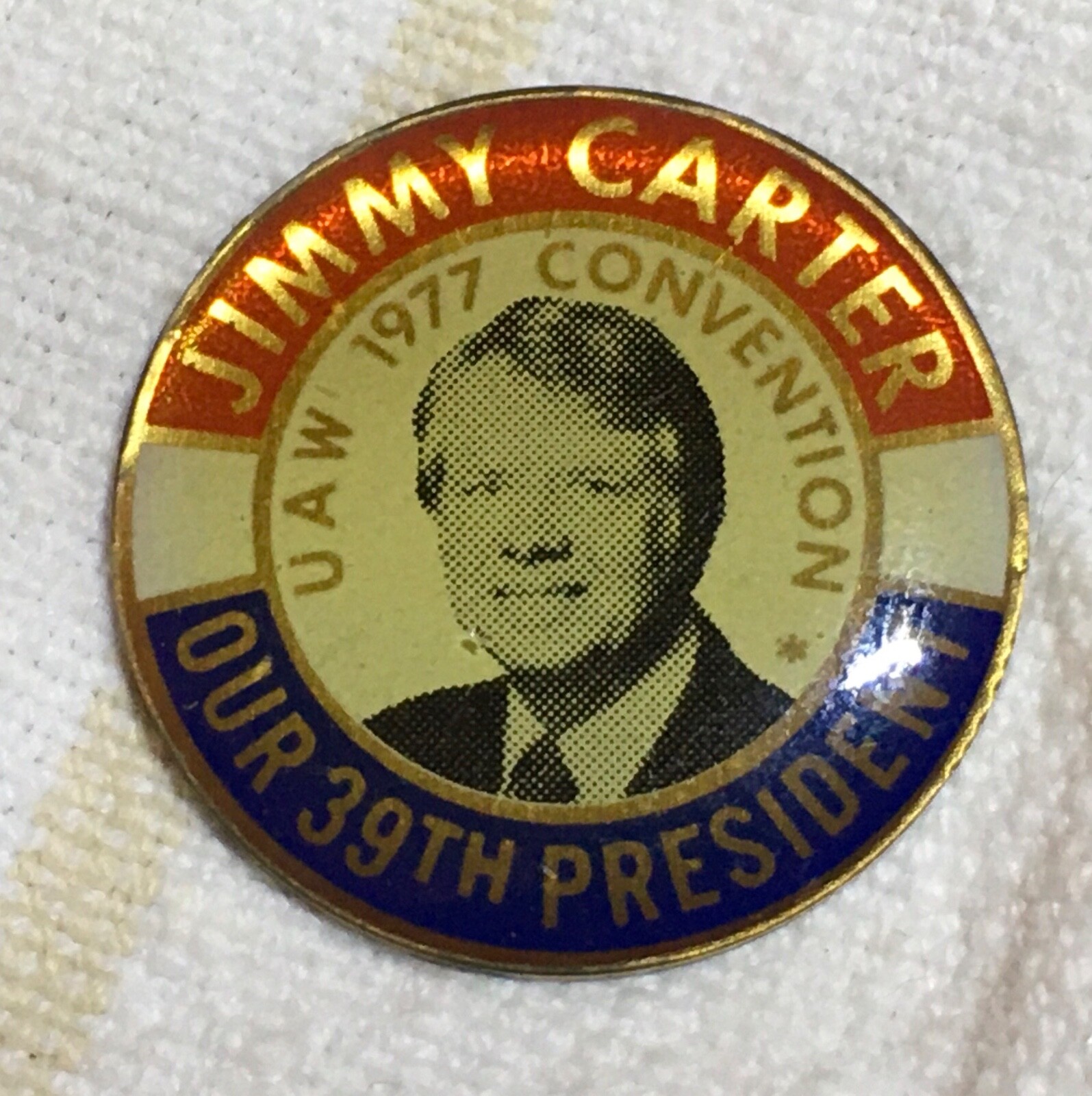 Original Jimmy Carter 39th President 1977 UAW Convention Metal 1” Lapel Pin