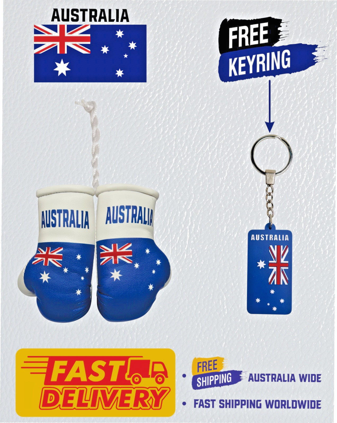 AUSTRALIAN ,AUSTRALIA, AUSSIE, MINI BOXING GLOVES, BUY 1 PAIR GET 1 FREE KEYRING