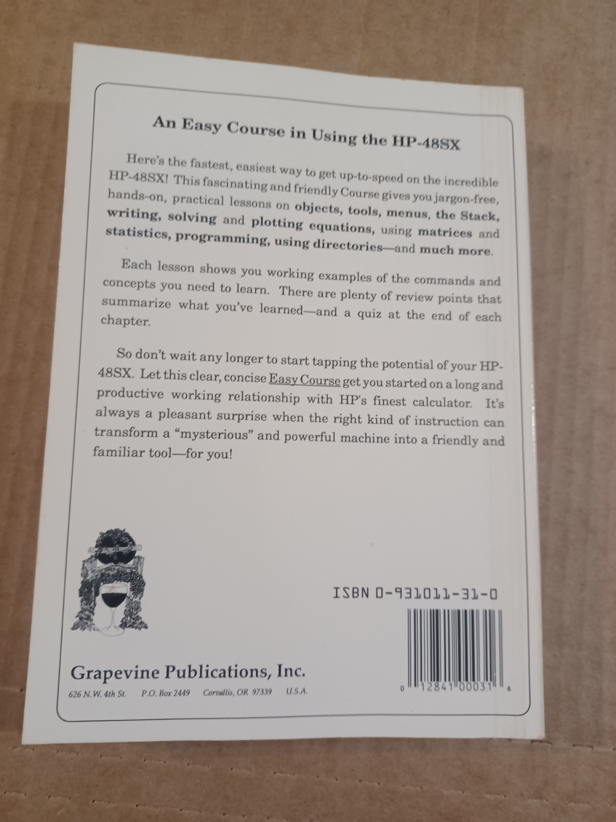 An Easy Course In Using The HP-48SX, calculator guide, 386 pages + errata sheet