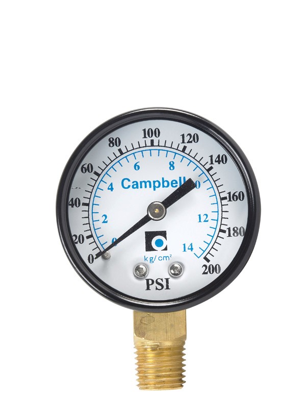 Campbell PG2T-NL Polycarbonate 200 PSI Pressure Gauge 2 Dia. x 1/4 Stem in.