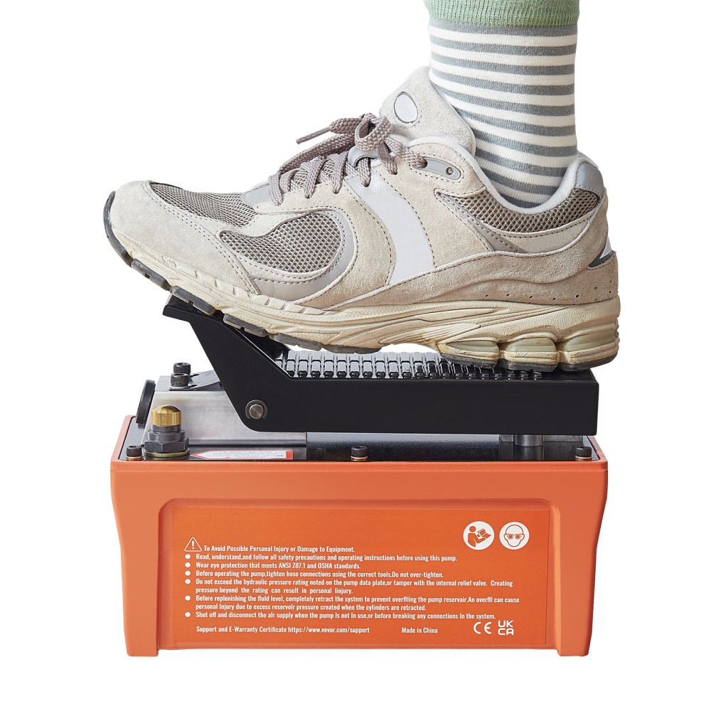 Air Hydraulic Foot Pump 10K PSI, 6.6ft Hose, Aluminium Body, Orange