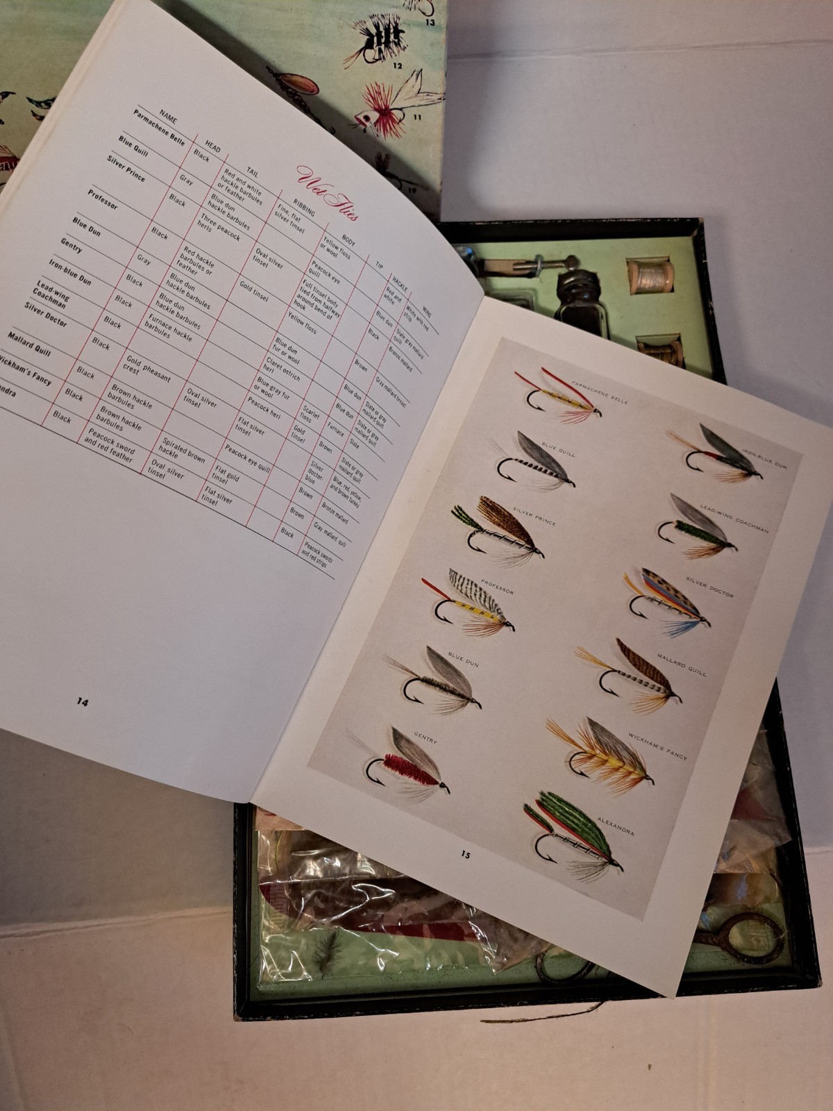 Vintage Noll No. 201 Custom De Luxe Fly Tying Kit w/ Trout Flies Book + Extras A