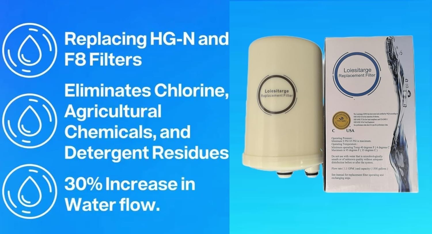Compact 2 Pack Water Filter for Leveluk Kangen K-8, Enhanced Chlorine Filtration