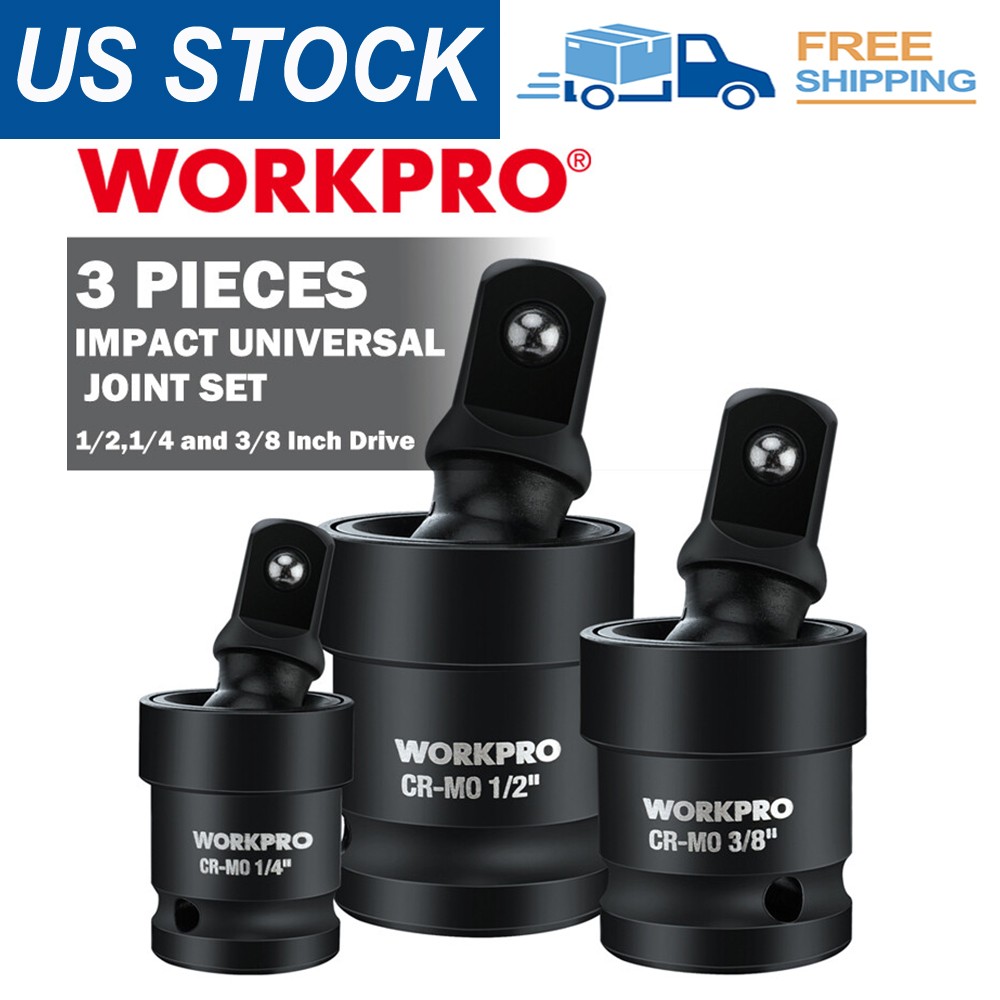 WORKPRO Impact Universal Joint Se 3 Piece-1/2"3/8"1/4"'' Drive Swivel Socket Set