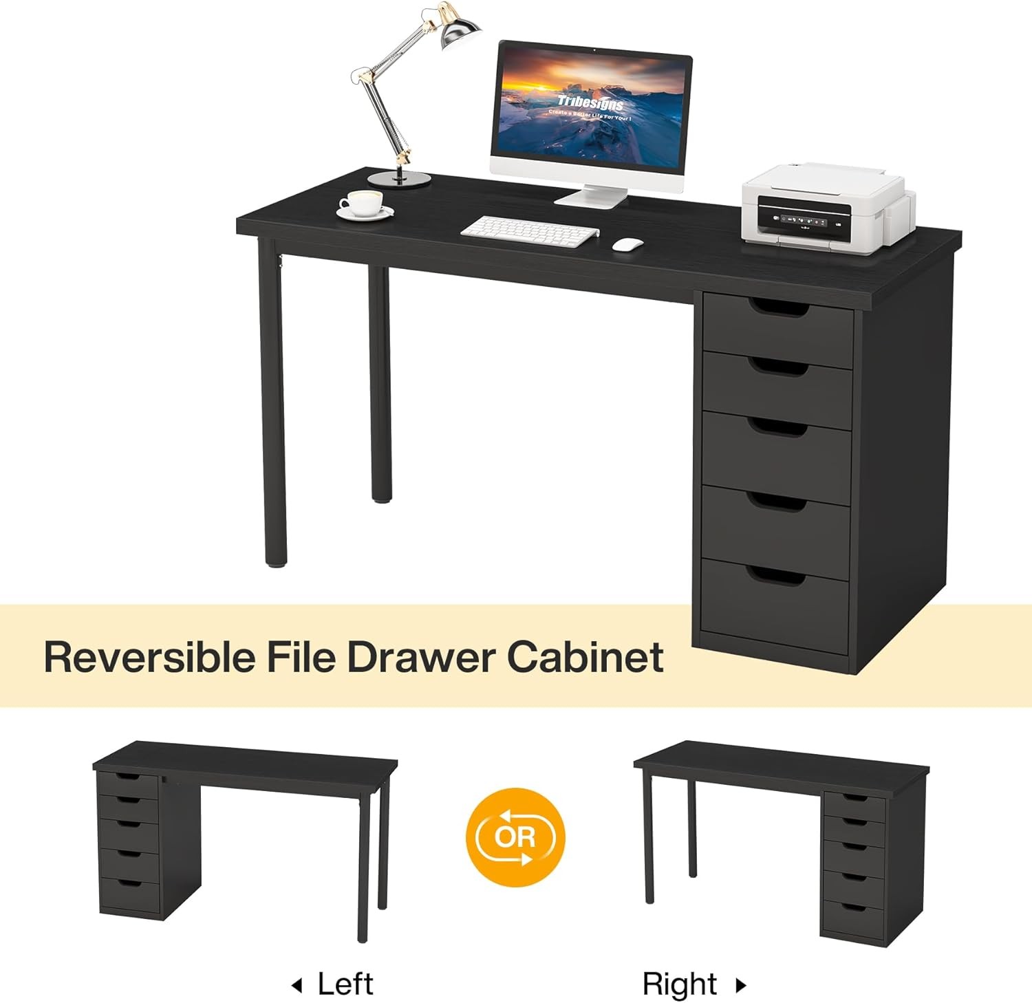 Computer Desk with 5 Drawers, Modern Simple Laptop Desk Study Writing Table
