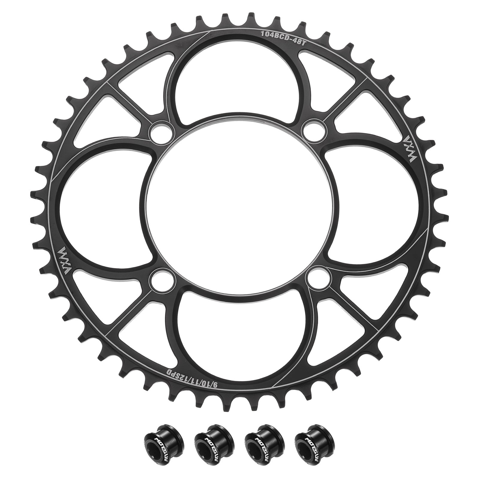 110BCD Bike Chainring 48T 199.55mm Diameter Round Aluminum with Screws Black