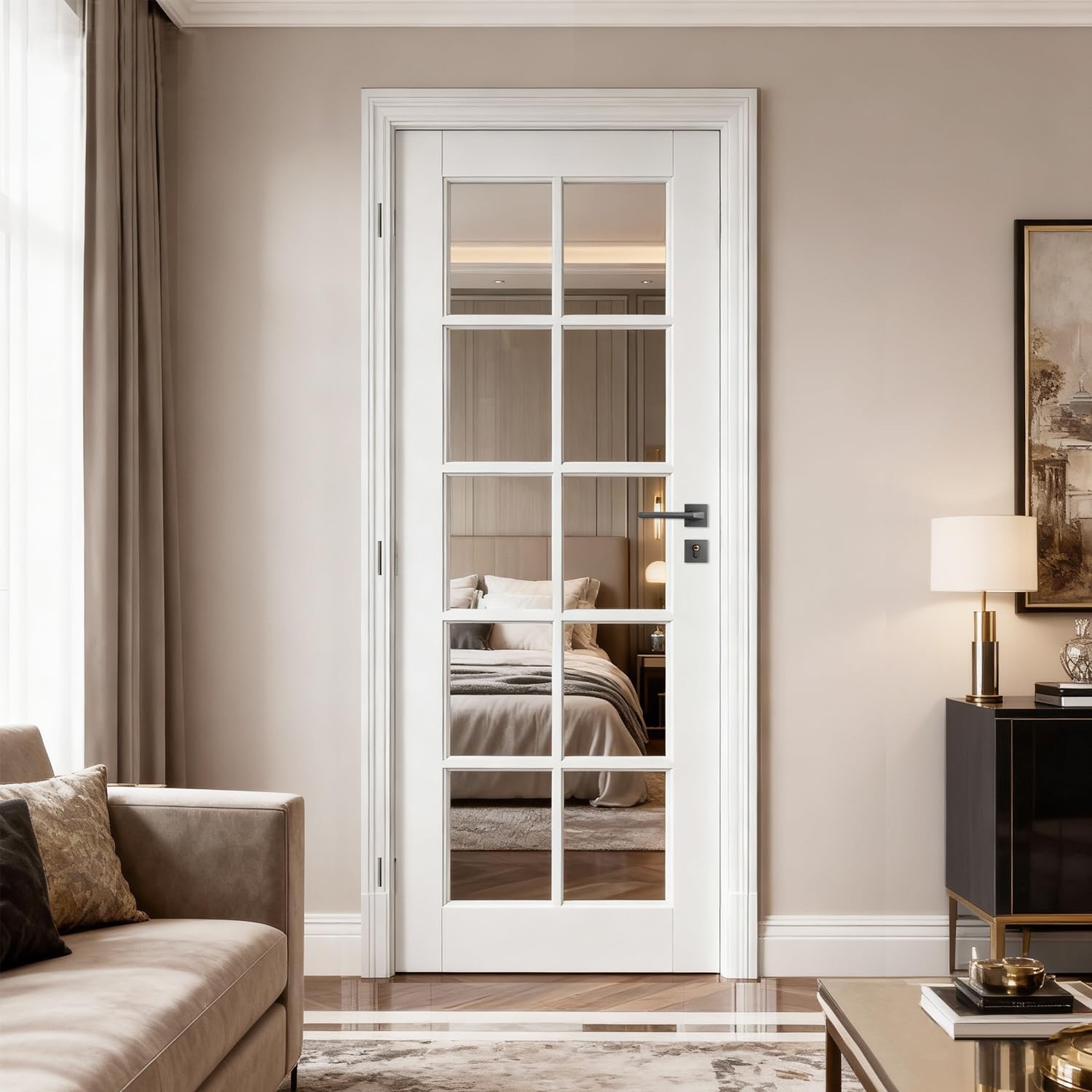 28" x 80" 10-Panel Clear Glass Interior Door - White Eco-Friendly Water-Based...