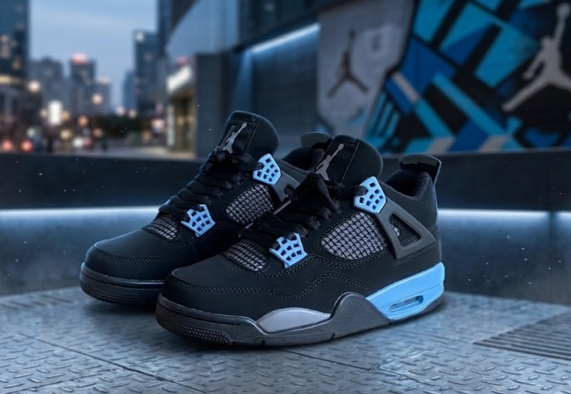 Men's Size US 7-12 Jordan 4 Retro Black UNC Thunder