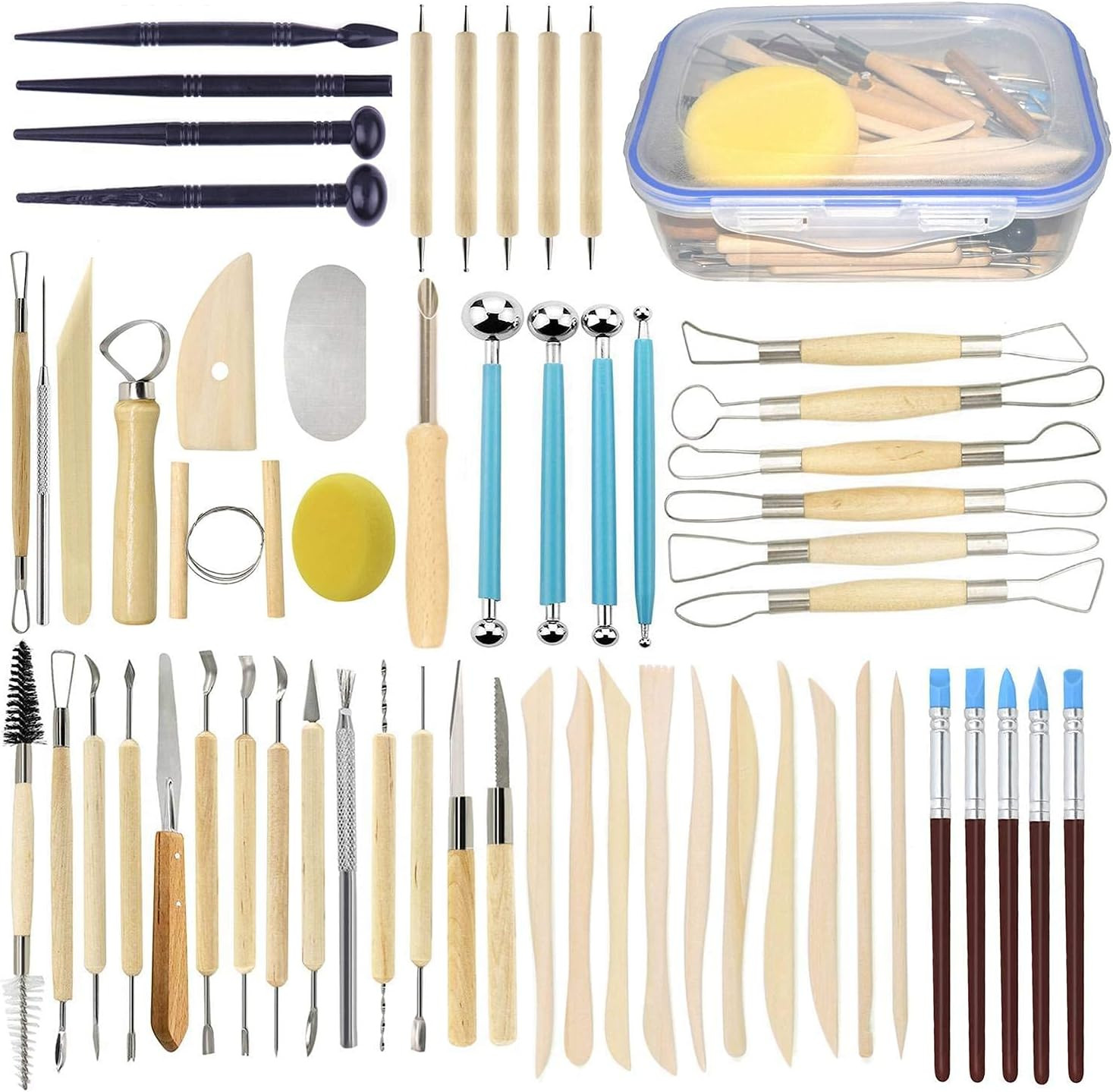57PCS Ceramic Clay Tools Set with Plastic Case Modeling Pottery Sculpting Tools