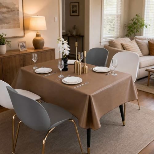 Elegant Rectangular Tablecloth, 100% Waterproof 70" x 52" (Rectangular) Brown