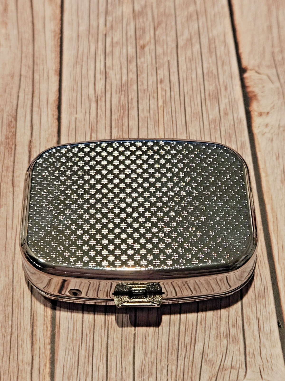 Iris Pill Box 2 Compartment Silver Tone Rectangular New Stained Gass Style