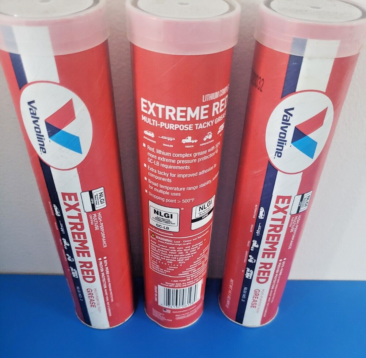 3 Tubes of Valvoline Multi-Vehicle EXTREME Pressure Red Grease 14.1 OZ Cartridge