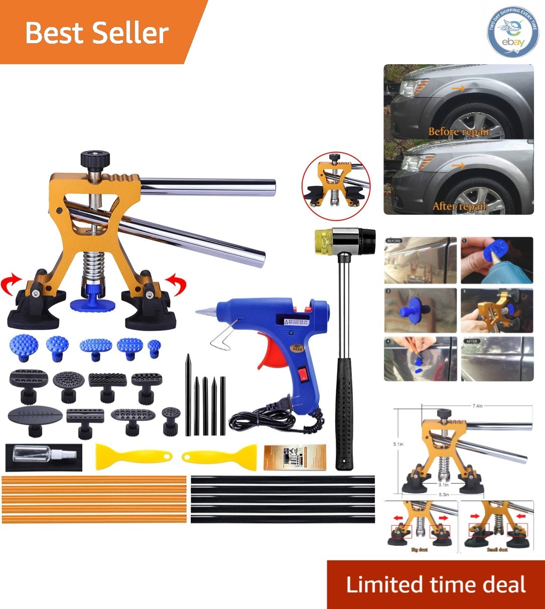 Professional Golden Dent Repair Kit – Ergonomic Car Dent Puller for All Vehicles