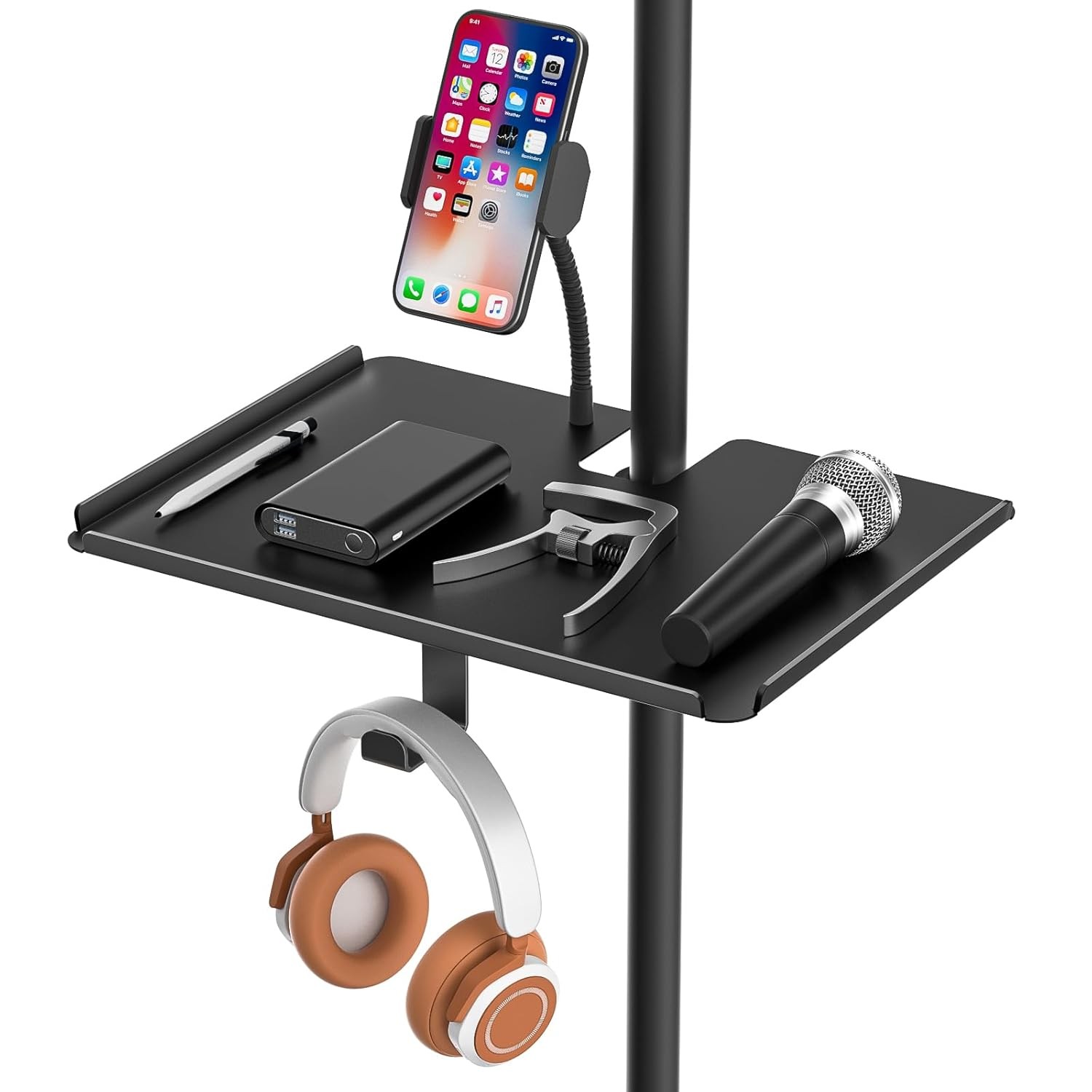 Metal Microphone Stand Tray with Mic Stand Phone Holder Desk Organizer