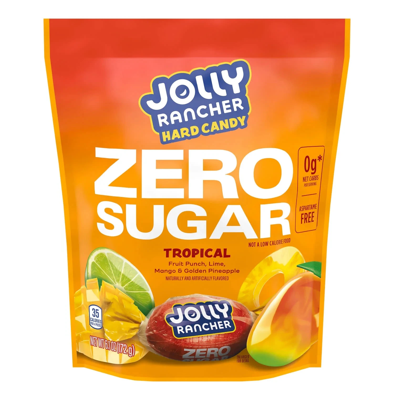 Jolly Rancher Zero Sugar Tropical Fruit Flavored Hard Candy, 6.1 oz