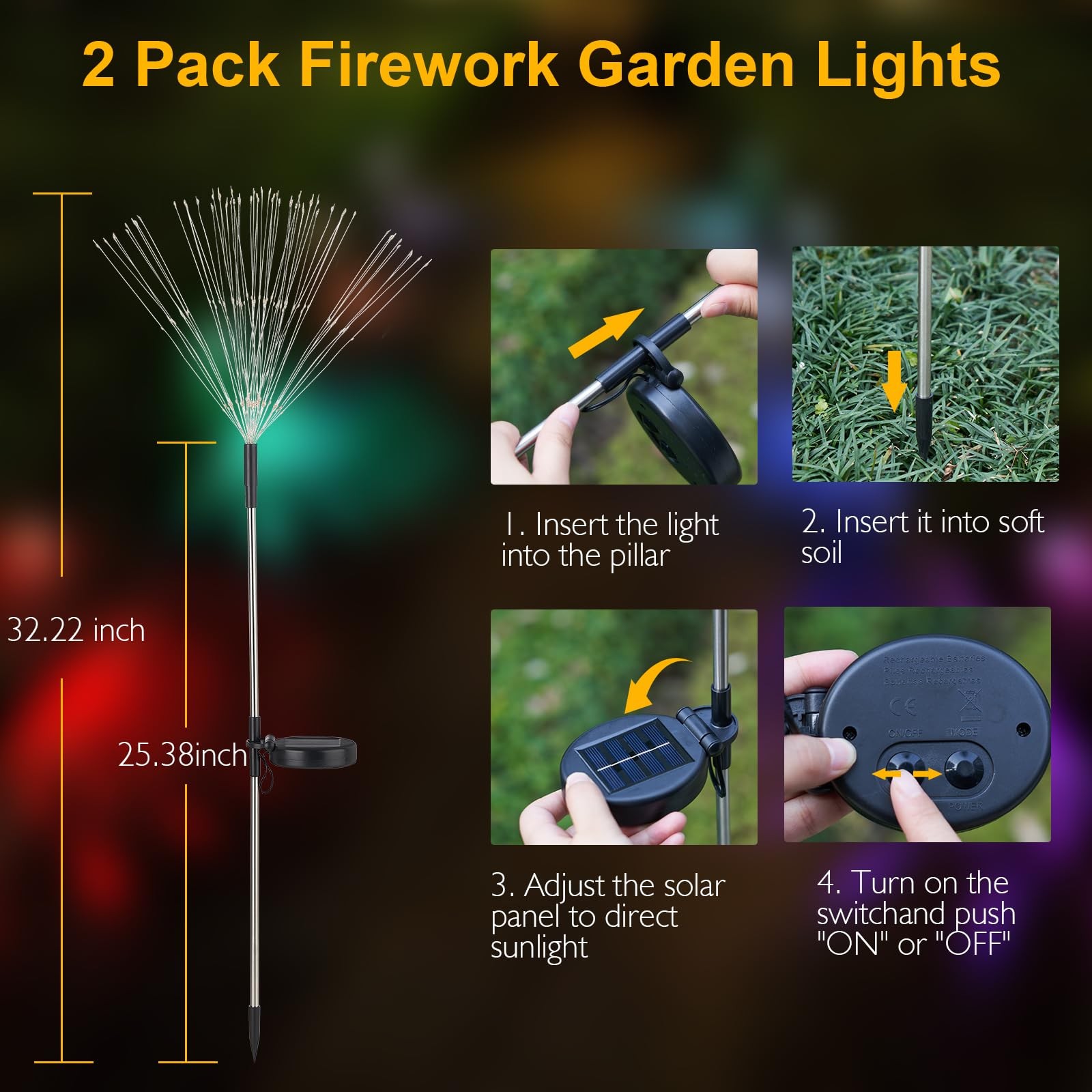Solar Lights Outdoor, 150 LED Firework Light with 8 Modes Solar Garden Light ...