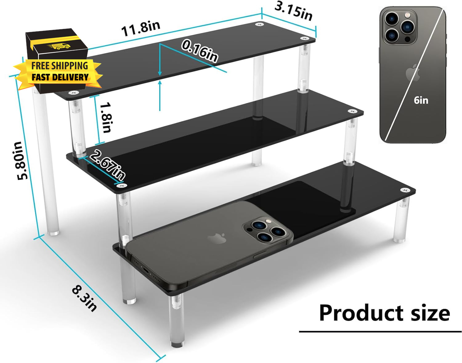 Acrylic Riser Black Acrylic Shelf Riser 3 Tier Perfume Organizer Cologne Display