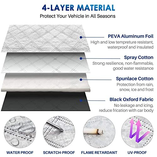 Windshield Cover for Ice and Snow, Car Windshield Snow Cover 4-Layer Silver