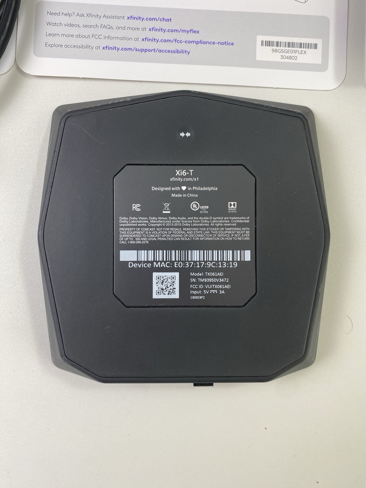 Xfinity Xi6-T Streaming Box + Remote + Power Cable + HDMI cable in Box