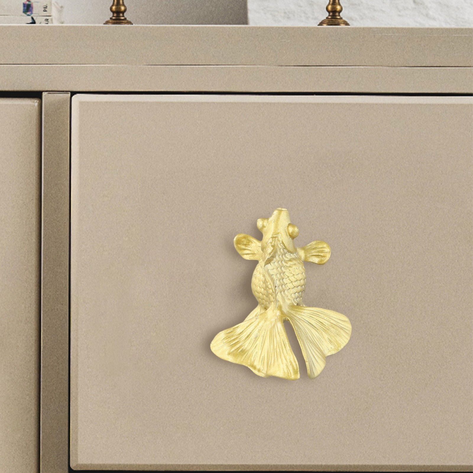 Striking Goldfish Patterned Cabinet Handle Knobs Solid Brass Construction