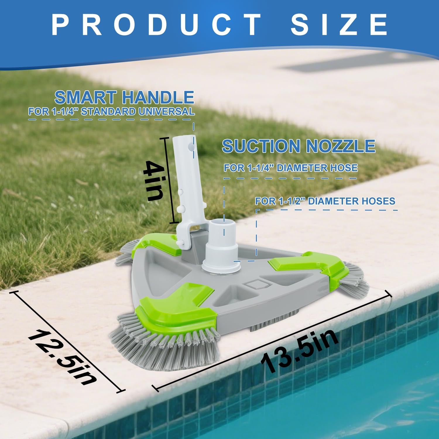 Weighted Triangular Pool Vacuum Head with Side Brushes for Inground & Above
