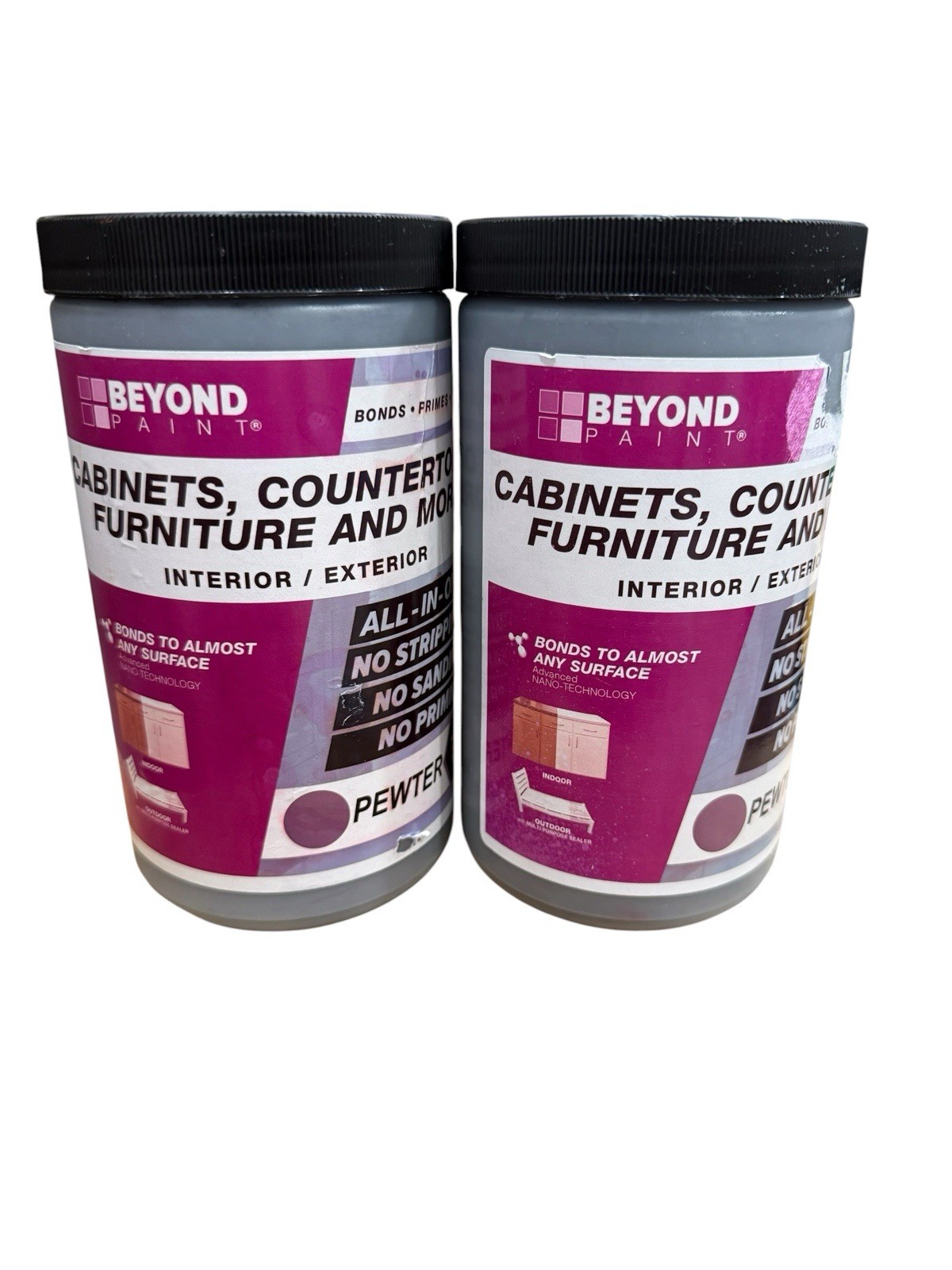 Lot Of 2- BEYOND PAINT Furniture Cabinets All-In-One Paint 1 Quart Pewter