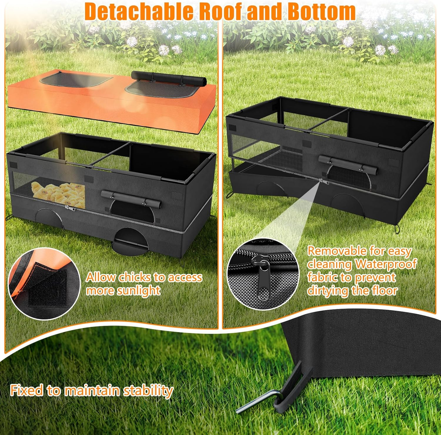 64" Large Chicken Brooder, Brooder Box for Chicks with Zipper Doors, Removable W